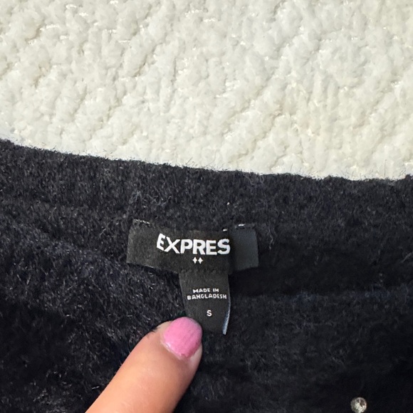 Express Cropped Rhinestone Black Sweater Size S - Picture 2 of 8